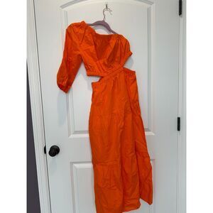 NWT The Drop April Tiered Midi One-Shoulder Cut-out Dress Orange Size Small